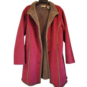 L.L. Bean Red Faux Suede Brown Sherpa Long Coat